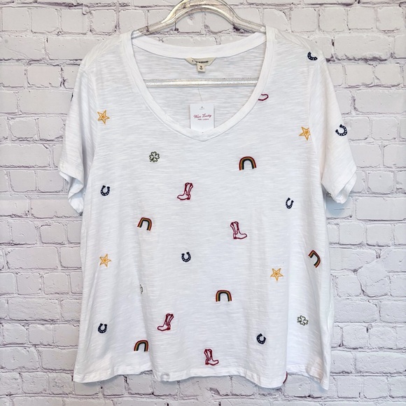 Lucky Brand Tops - LUCKY BRAND Cowgirl Short Sleeve Embroidered Cotton T-Shirt--1X